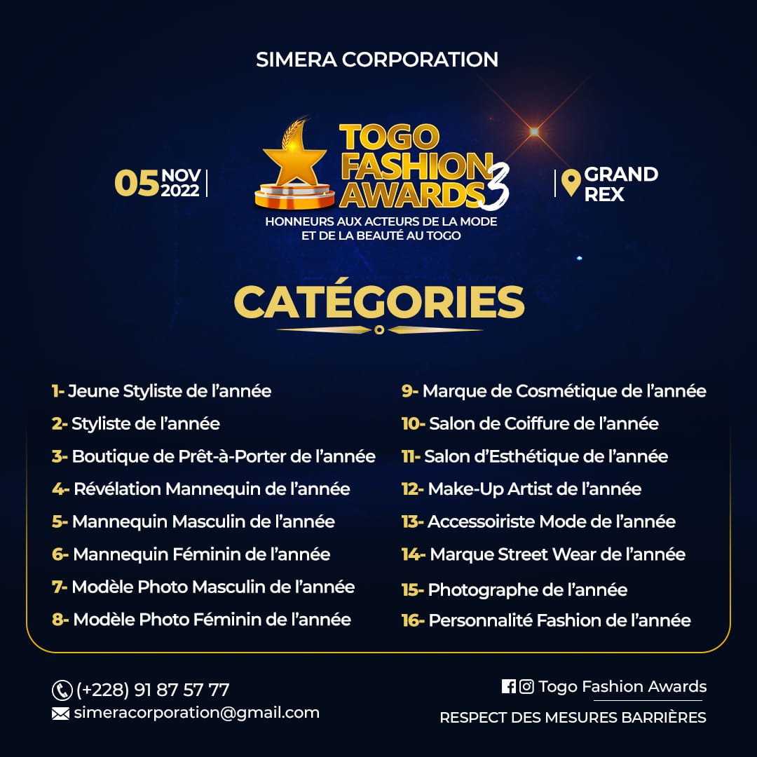 You are currently viewing TOGO FASHION AWARDS : La liste des 16 catégories pour les nominations et les inscriptions.